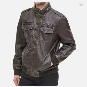 Levi Strauss Faux Leather Sherpa Lined Aviator Bomber Jacket Brown Men’s Small